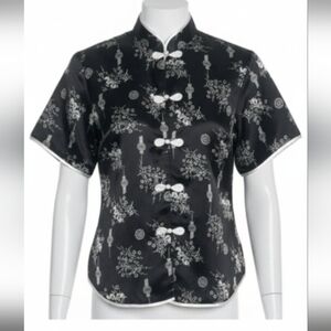 Alexander Del Rossa 100 % Satin Oriental Button Down Shirt or Pajama Top Size S